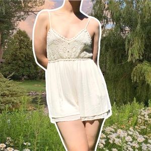 Blue Rain White Crochet Lace Summer Fairy Romper, Size S